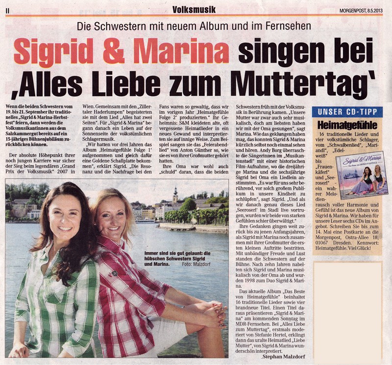 2013 05 08Bericht Sigrid und Marina Muttertag