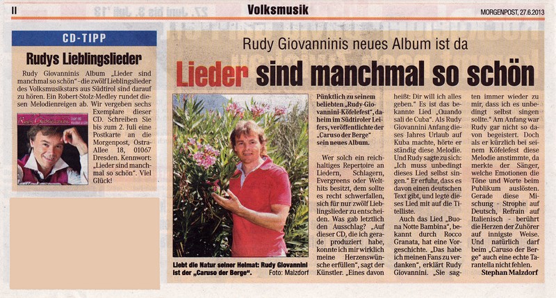 2013 06 27Bericht Rudy Giovannini Lieder